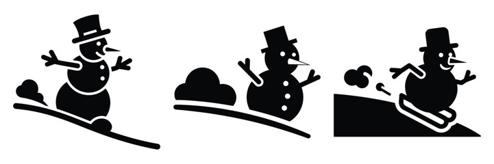 black silhouette snowman slide puff on a white background graphic design