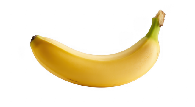 Single ripe yellow banana with green stem isolated on a transparent background - Powered by Adobe