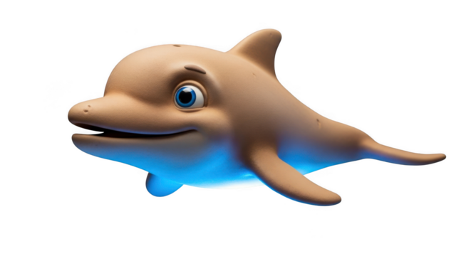 Cute cartoon dolphin with blue light isolated on transparent background