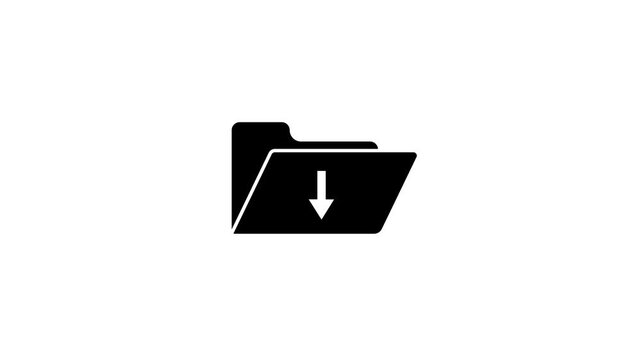 Simple black folder icon with a downward arrow indicating download or save action on a clean white background