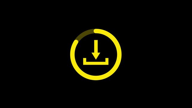 Minimalist yellow download icon with a circular progress bar against a solid black background