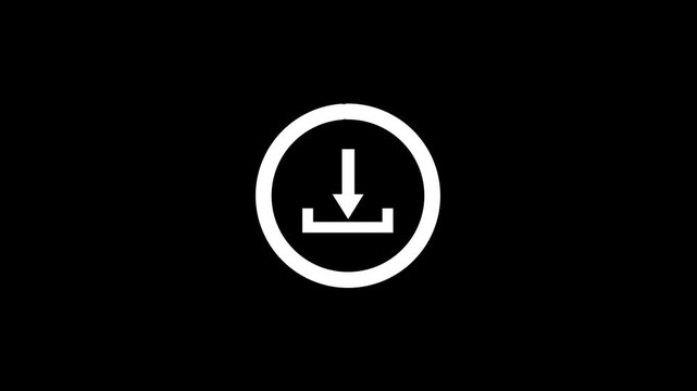 Minimalist white download icon with a progress ring on a solid black background representing data transfer and loading