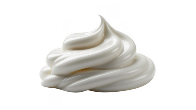 Swirl of white cream with soft shadows isolated on a transparent background