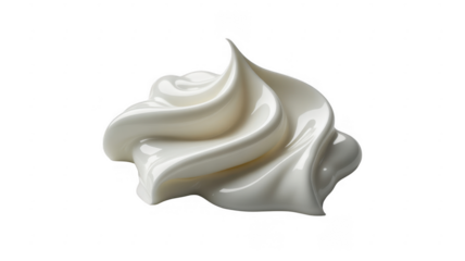 Swirl of white creamy frosting with glossy highlights isolated on a transparent background