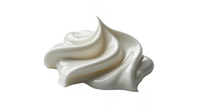Swirl of white creamy frosting with glossy highlights isolated on a transparent background
