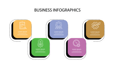 Infographic template 5 step concept. Timeline process with line connected and square paper style. Workflow layout for banner presentation 