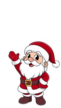 Cartoon Santa Claus character waving hand. Christmas holiday animation loop. Festive, cheerful, and isolated on white and green background.