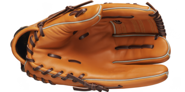Tan Leather Baseball Glove with Dark Brown Laces isolated on a transparent background - Powered by Adobe