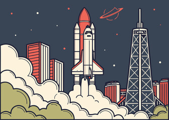 Houston Space City rocket vector