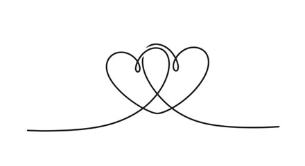 Minimalist continuous line drawing of two intertwined hearts symbolizing love and unity.