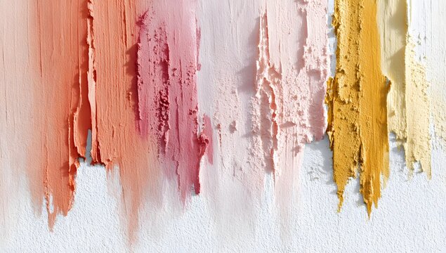 Vibrant color palette of peach, pink, and yellow paint swatches creating abstract strokes on a clean white background