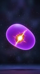 Naklejka premium Glowing energy radiates from a fractured purple crystalline structure floating in space