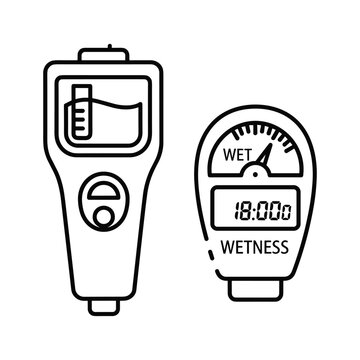 Digital moisture meter and analog wetness gauge line icons for measurement