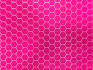 Abstract hexagonal grid with dots. Metallic honeycomb background. Photo.