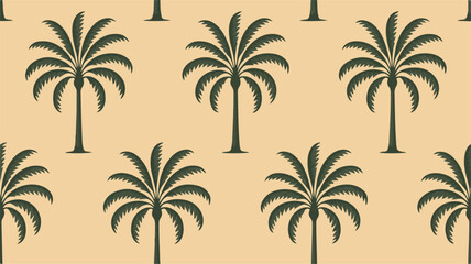 Dark Green Palm Trees Pattern on Tan Background tropical