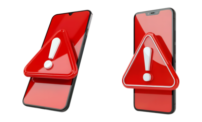 Alert notification pops up on phone indicating a critical error or security issue that needs fixing isolated on png transparent background
