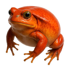 Vibrant orange-red tomato frog with a rounded body and smooth texture.