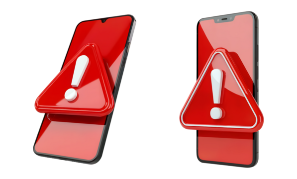 Alert notification pops up on phone indicating a critical error or security issue that needs fixing isolated on png transparent background