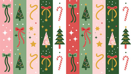 Festive Christmas Pattern with Trees and Candy Canes