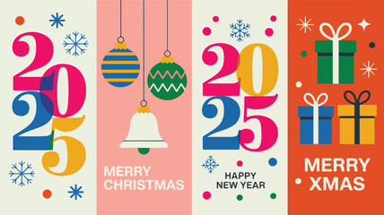 Festive New Year and Christmas Decorations with Numbers 2025