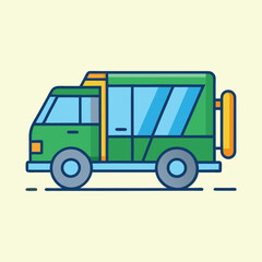 Fototapeta premium Cartoon Style Green Delivery Van with Yellow Accents Isolated on Beige