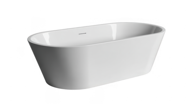 White freestanding bathtub with smooth curved edges isolated on a transparent background