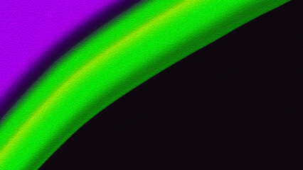 Bright violet neon green grain 3d line on black background. Abstract defocused purple pink wave. Glitch Art trippy digital screen. Backdrop. Royal banner. Template. Grunge noise texture. Copy space