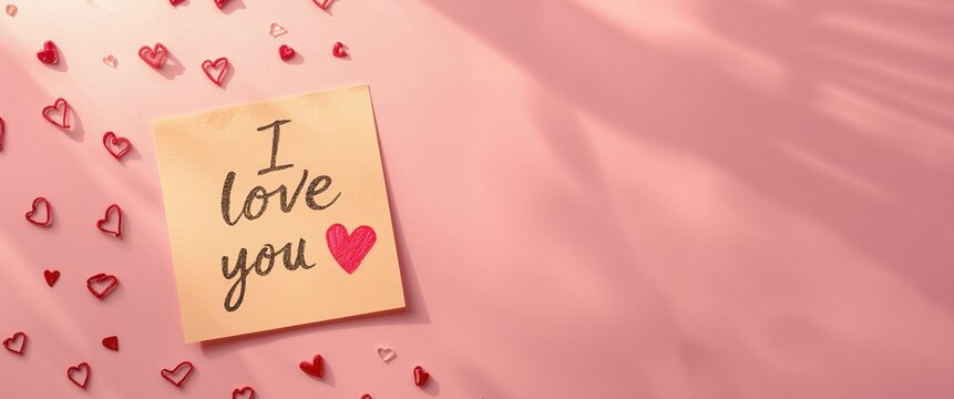 Love Message Sticky Note on Pink Background - Powered by Adobe