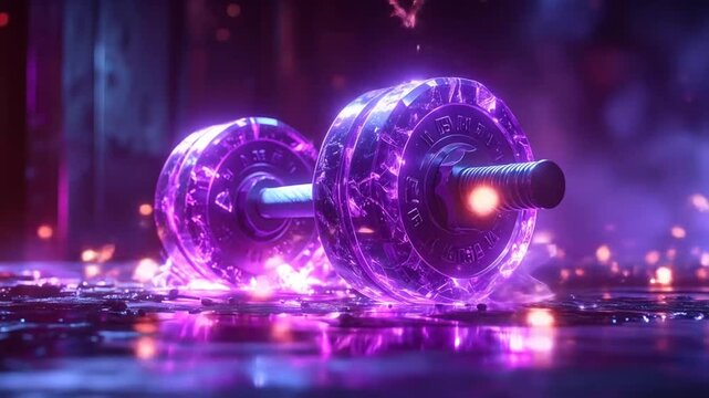 Futuristic Purple Dumbbell: Fitness, Strength, and Technology Concept