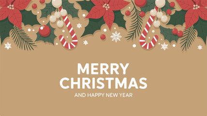 Merry Christmas and Happy New Year Greeting with Poinsettias