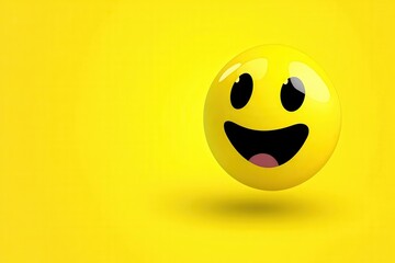 Fototapeta premium A single cheerful smiley face floating on a bright yellow background, radiating positivity and joy, perfect for various cheerful designs and messages.