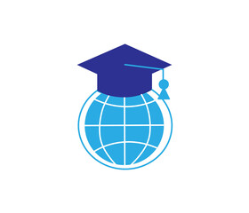 global sphere with graduation cap line and fill style icon design education online and learning