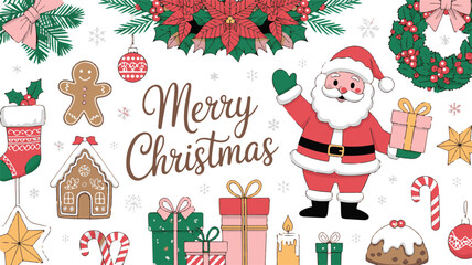 Merry Christmas Illustration with Santa and Gifts Keywords: christmas, santa claus, merry