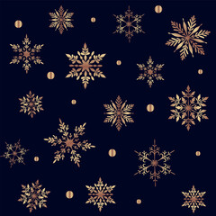 Elegant Gold Snowflakes on Navy Pattern