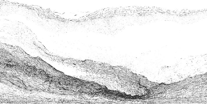 Black and white abstract seismic data representation with layered geological strata and granular texture
