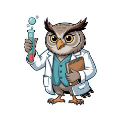 Owl scientist with test tube