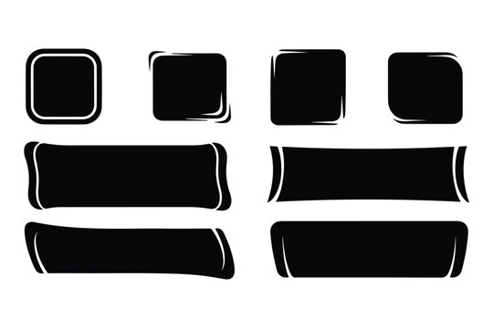 Stylized black vector shapes collection: rounded squares and decorative ribbon banners for design projects