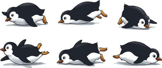 “Cute baby penguin sliding on ice in playful cartoon style, adorable arctic wildlife illustration, winter animal character, fun animation pose” © Shuvo creative