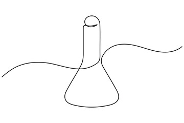 Laboratory glassware continuous one line drawing on white background minimalist scientific experiment outline vector illustration