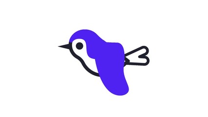 Animated Blue Bird Logo Flying Dynamically for App Icon or Brand Design, Modern Cartoon Style, Simple Shape, Minimalist, Perfect for Startups and Tech Companies - Powered by Adobe