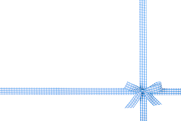 Blue and White Chequered Pattern Crossed Ribbon with Bow Isolated on White and Png Transparent Background