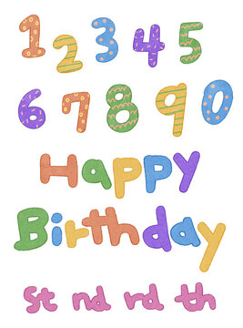 Colorful Hand-Drawn Birthday Numbers and Letters Set