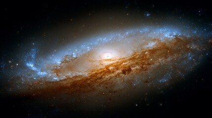 Fototapeta premium Spiraling galaxy of celestial dust, gas, and stars, with a bright central core