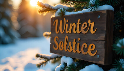 Mystical Winter Solstice Vector: Sun, Moon, and Stars on a Snowy Forest Landscape