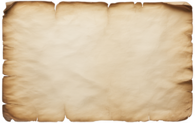 Aged parchment paper with burnt edges and textured surface isolated on a transparent background