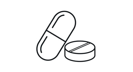 Capsule and Tablet Medication Line Art Illustration.
