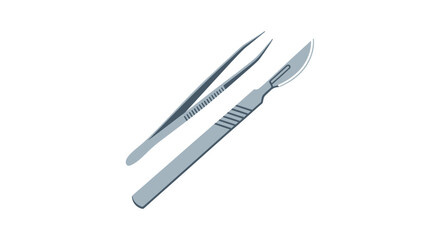 Stainless Steel Scalpel and Tweezers for Medical or Surgical Use.