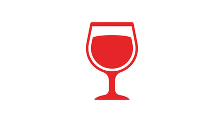 A simple red graphic icon of a wine glass filled with red wine.