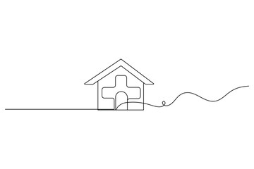 Medical cross inside house symbol one line art vector