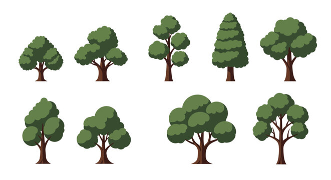 Set of diverse tree illustrations suitable for various design projects, nature-themed elements